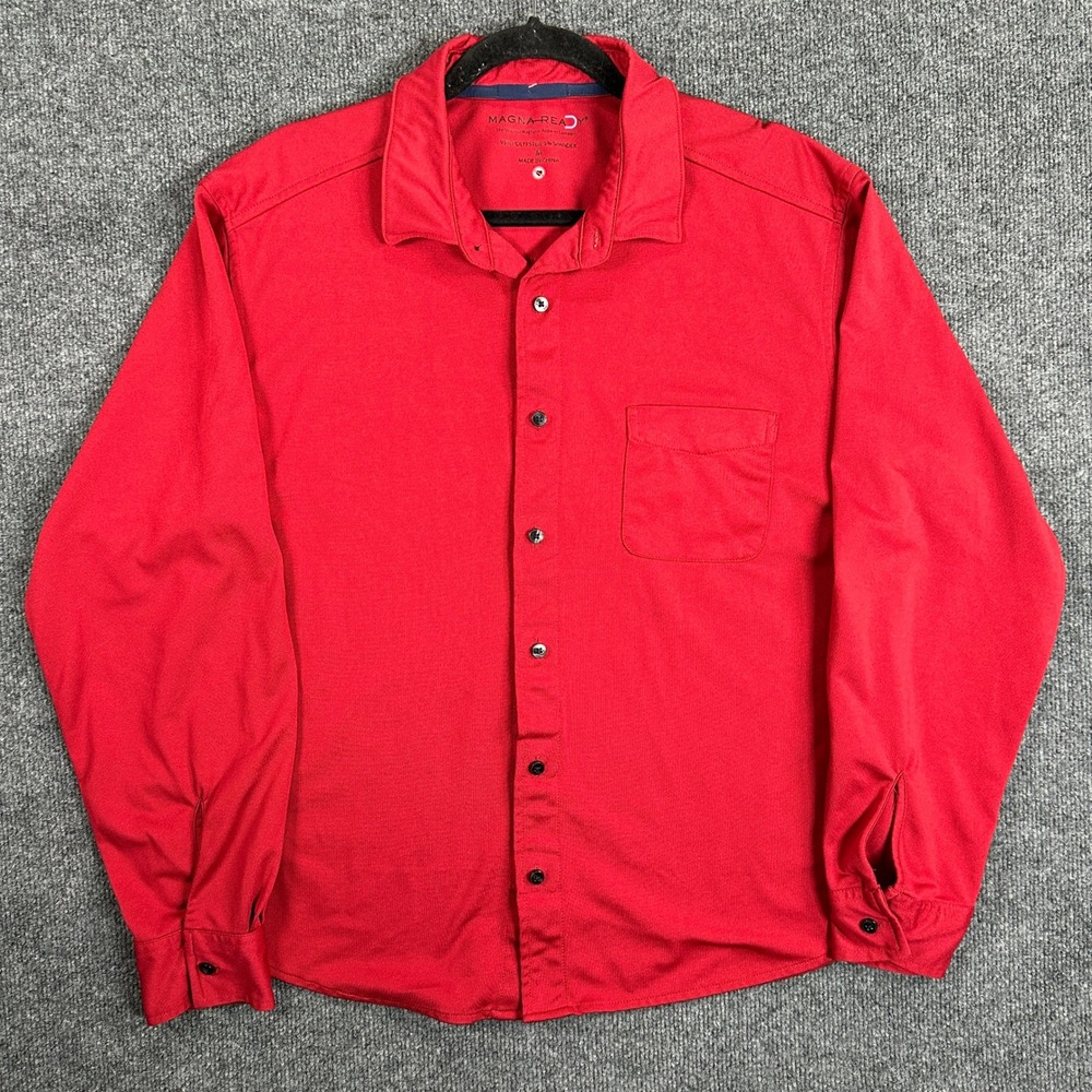 MagnaReady Men's Red Magnetic Closure Long Sleeve Dress Shirt Size Medium